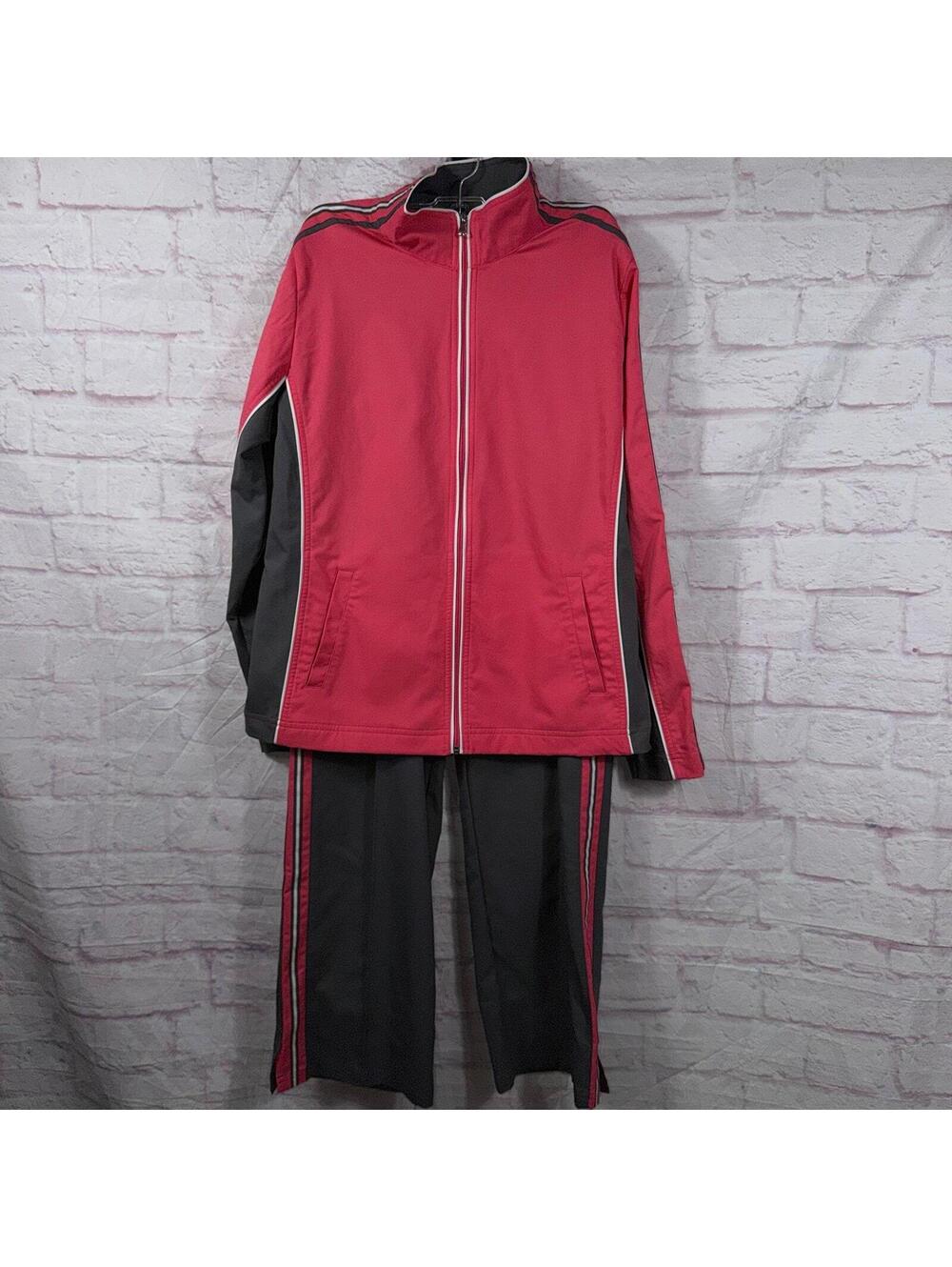Women’s 2 Piece Activewear Tracksuit Set Pink Gray Size L Jacket / M Pants